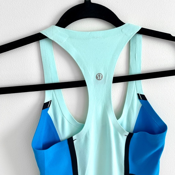 lululemon Cool Racerback Tank Top Blue Colourblock for Running Training Size 2 - Picture 6 of 9
